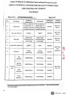 Película laminada de polipropileno tejido de PP 50 kg Bolsa con válvula Bolsa de fondo cuadrada Bolsa de cemento Bolsa de masilla