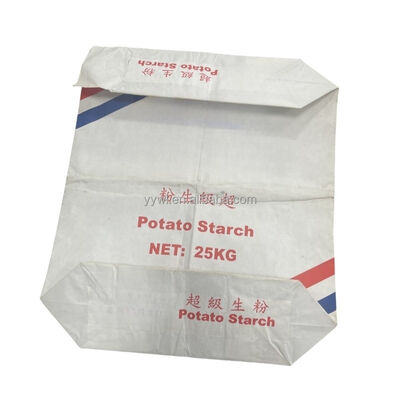 Bolsa de papel multicapa de grado alimenticio con manga de sellado sónico a prueba de humedad para almidón de patata y almidón de maíz de 25 kg