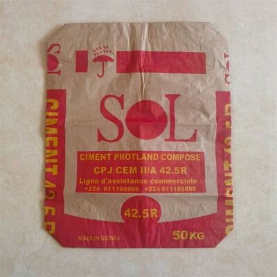Bolsa de válvula de papel de 2 capas 90GSM con fondo de bloque para 20kg 25kg 30kg 40kg Mortero
