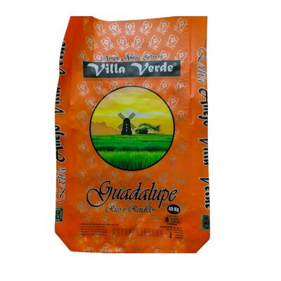 Bolsa tejida de PP laminada BOPP con boca abierta y fondo de bloque para arroz 20KG 25KG 50KG